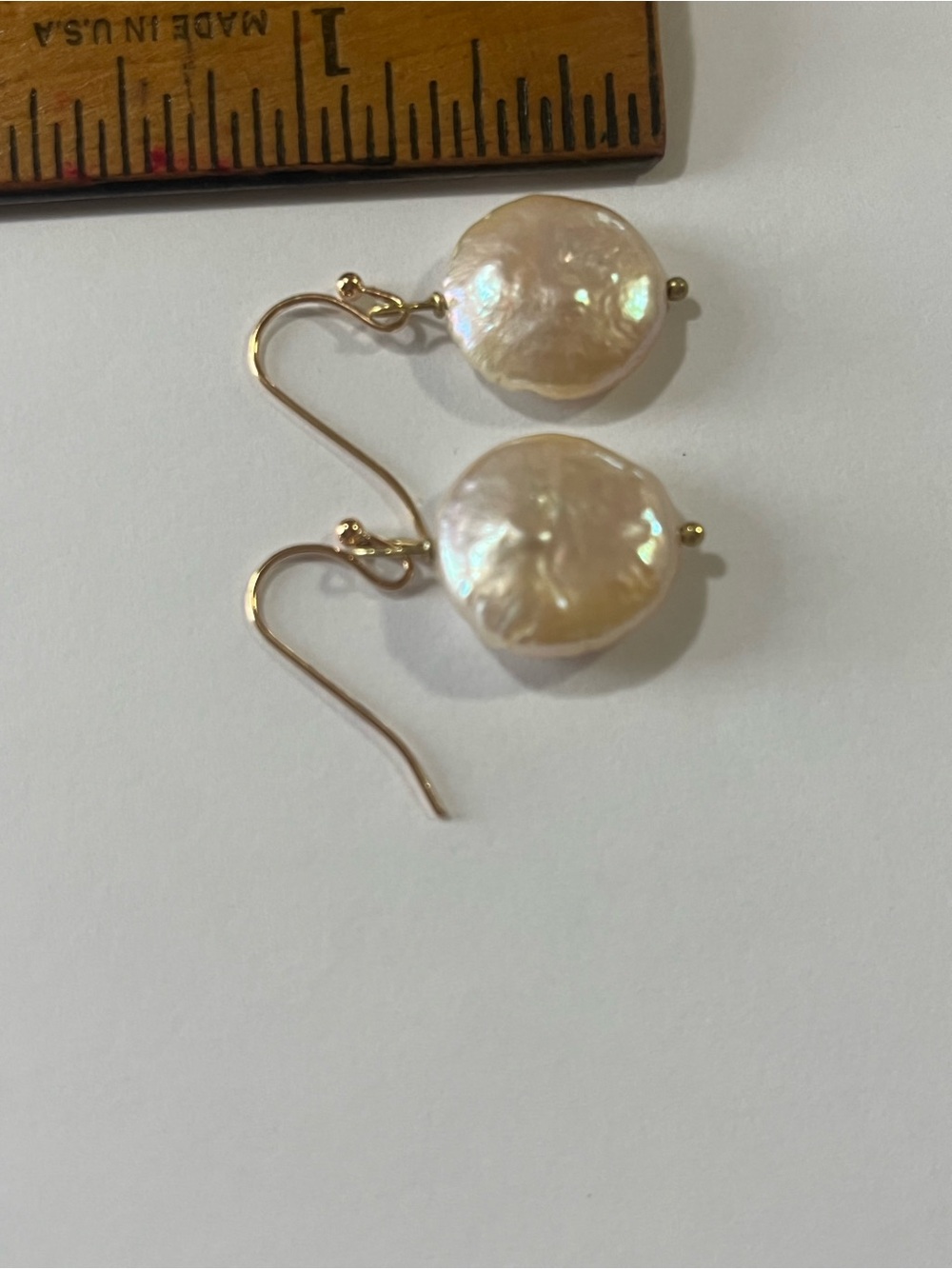 Freshwater Coin Pearl Earrings Gold Plated Nickel Free Hooks - Picture 4 of 6